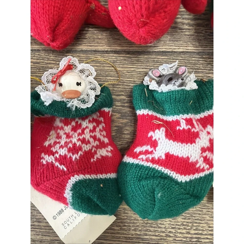 VTG 1988 Just Ducky & Cat‎ Stockings Mittens Christmas Ornaments Nostalgic